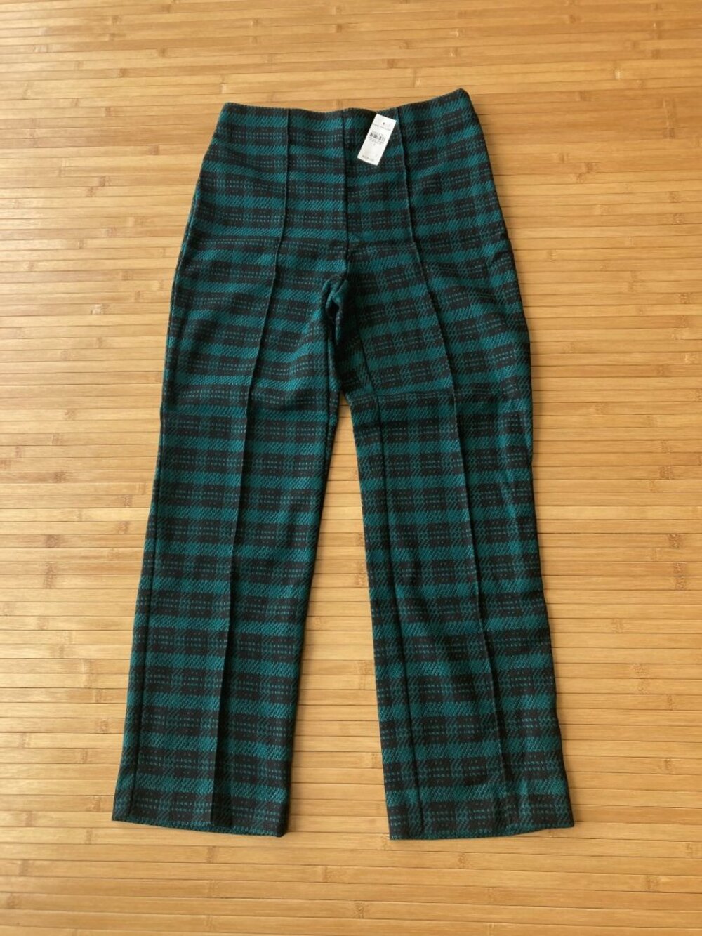 Ann Taylor Side Zip Ankle Length Knit Pants Women's 2 Green Black Plaid NWT